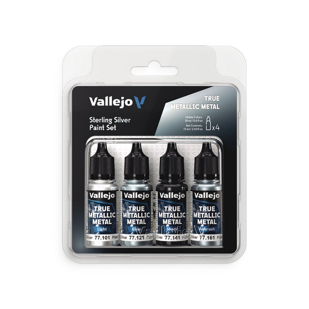 Vallejo True Metallic Metal Sterling Silver - 4 Colour Paint Set