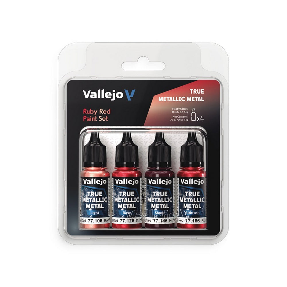 Vallejo True Metallic Metal Ruby Red - 4 Colour Paint Set
