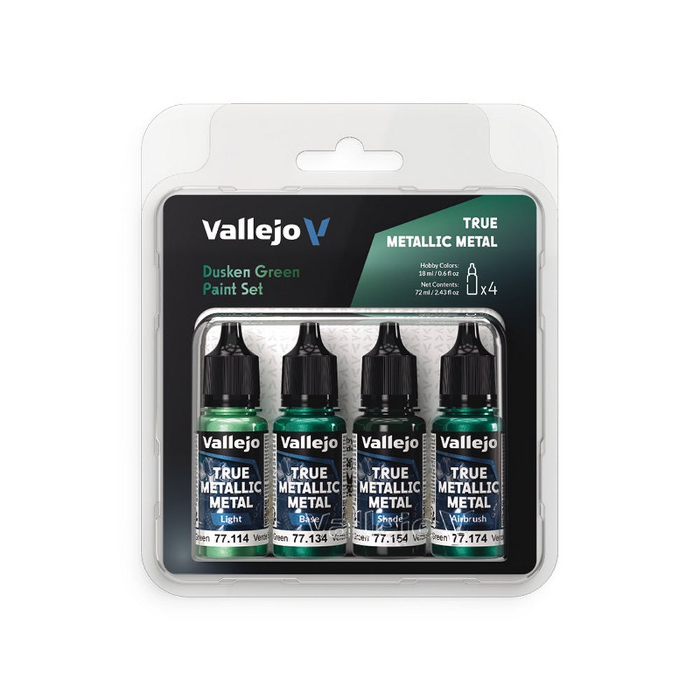 Vallejo True Metallic Metal Dusken Green - 4 Colour Paint Set