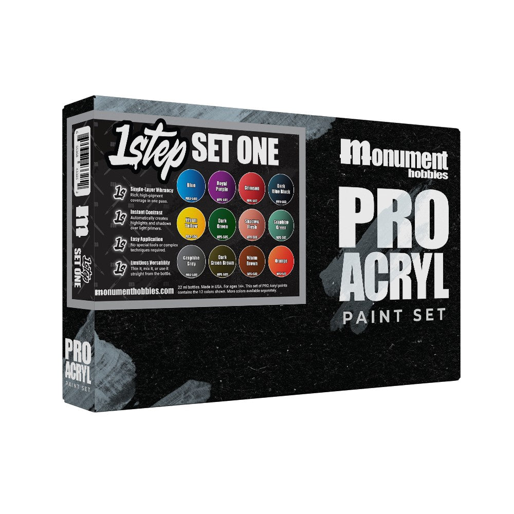 Monument Hobbies - Pro Acryl 1-Step Paint Set One - 12 Colors.