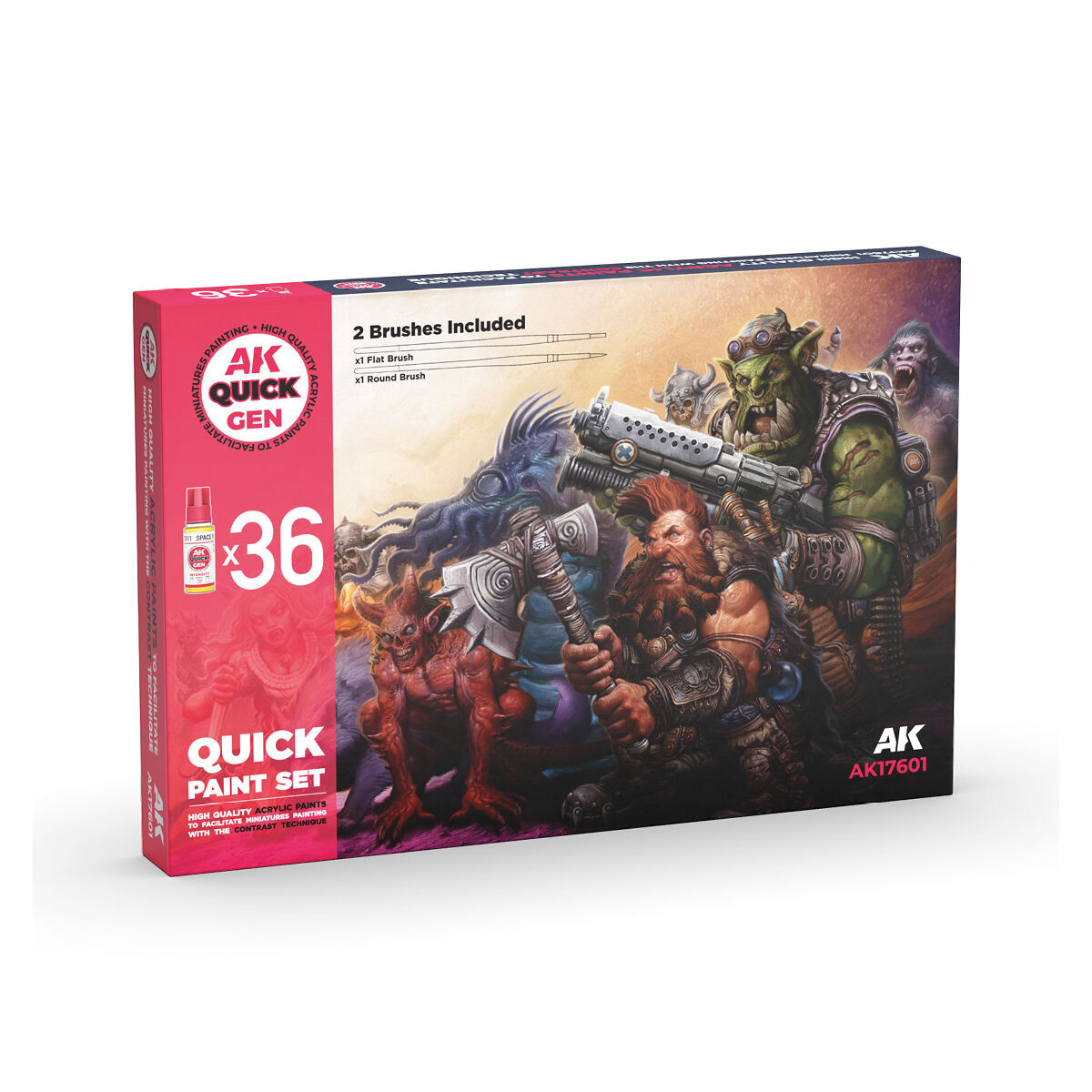 AK Interactive Quick Gen: Quick Paint Set (36 Colours + 2 Brushes)