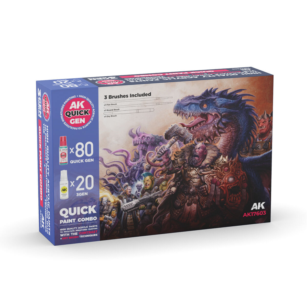 AK Interactive Quick Gen: Combo Set (80 Quick Gen + 20 Acrylic 3Gen + 3 Brushes)