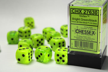 Chessex D6 16mm Dice Block -  Bright Green / black